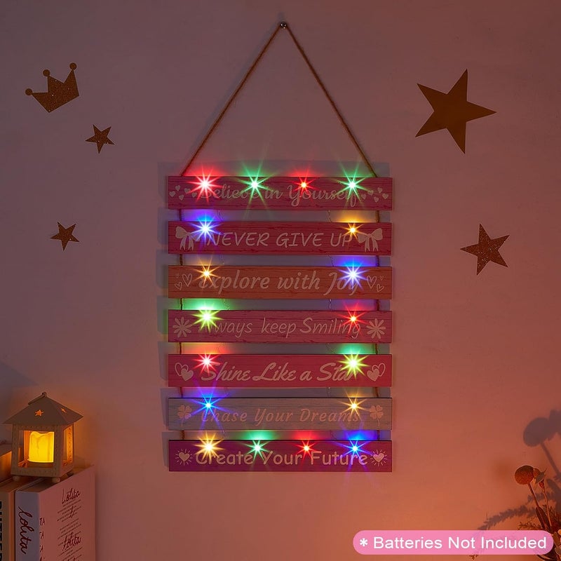 FIOBEE Girls Room Décor for Teen Girls Boys with LED Light Wall Decor for Bedroom Motivational Inspirational Wall Art Room Decoration for Kids Studyroom, 8 Kinds of Lights, Multi-Color - Image 3